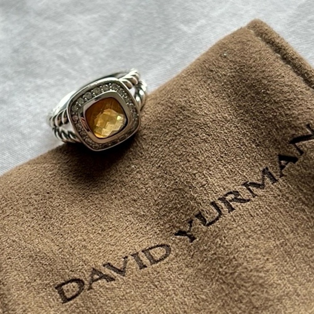 David Yurman Petite Albion Ring with Citrine and Diamonds size 4